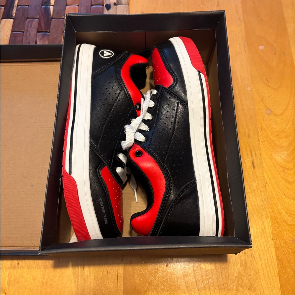 Black and Red Sneakers with White Accents